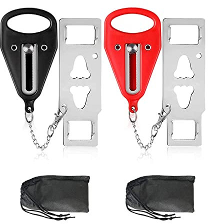 Cerradura de Puerta Portátil, Cadenas de Puerta, Cerradura de Viaje de 2 Piezas, Cerradura Adicional Seguridad, Negroy Rojo