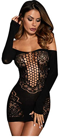 Einteilige Hohle Spaß-Perspektive Dreipunkt-reizvolle Stickerei-Frauen-Unterwäsche- Dessous Set Strumpfhalter (Black, One Size)