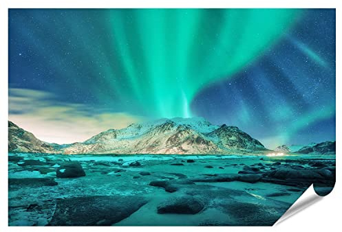 islandburner XXL Bild Poster Polarlichter Berg Schnee Premium Bilder Fotodruck