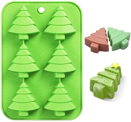 Christmas Silicone Mould, BREEZO Large 6 Cavities Christmas Tree Chocolate Moulds Soap Candy Cake Muffin Jelly Trays Baking Molds for Home Party Christmas Xmas Cake Decoration