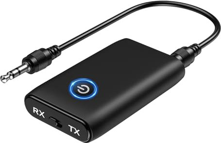 ORIA Receptor Bluetooth 5.3, 2 in 1 Adaptador Bluetooth de Aux Coche Audio Jack 3.5mm para Estéreo Domestico/Altavoz/Auriculares con Cable, Llamada sin Mano, Carga de USB