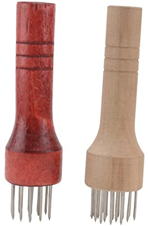 YARNOW 2pcs Stainless Steel Meat Tenderizing Needles with Red and White Wood Handles, Steak and Pork Pounding Tool for Barbecue and Grilling, Sturdy Kitchen Meat Tenderiser Set