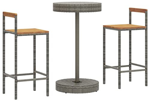 vidaXL Gartenbar Set 3-TLG., Gartenmöbel Bartisch 2 Barstühle, Stehtisch Barhocker für Garten, Sitzgruppe Gartenset, Grau Poly Rattan Massivholz Akazie