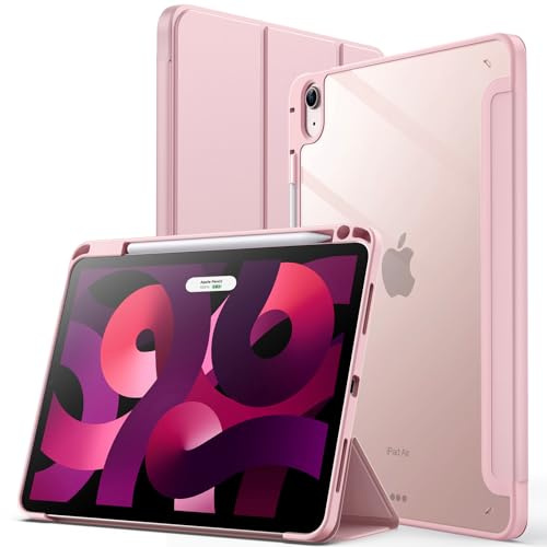 JETech Hülle für iPad Air 11 M4/M3/M2 & Air 5/4 10,9, Rosa | Für iPad Air 11 (2026-2024) & 10,9 (2022/2020), Transparente Rückseite, Stifthalter, Schlanker Stoßschutz, Dreifach-Ständer