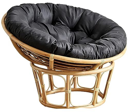 FUYAO Runde Papasansessel Kissen, Dicke Perle Baumwolle Polsterung Schaukel Kissen, Papasan Wicker Rattan Ei Stuhl Pad + Rutschfesten Krawatten, Für Innen- Und Außenbereich(Size:120cm,Color:Black)