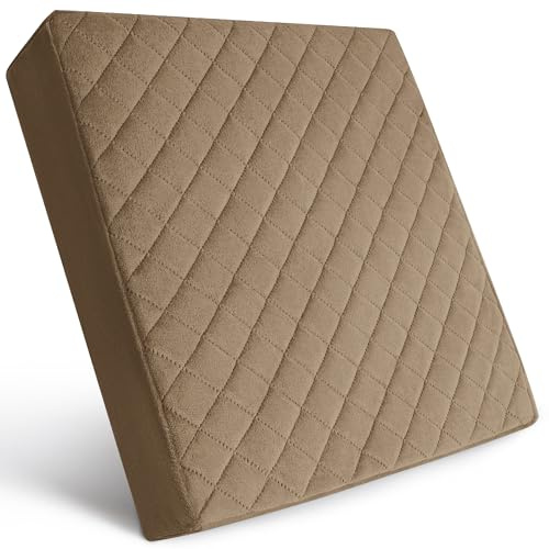 COMFORTANZA Firm 18x18x3 Memory Foam Seat Cushion for Home, Office, Car - Washable Velvety Cover with Waterproof Layer & Non-Slip Base - Booster Cushion - Sciatica & Back Pain Relief - Brown