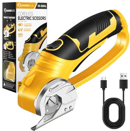 SakerPlus Cordless Electric Scissors, 4V Cardboard Cutter, Box Cutter Fabric Scissor with Safety Lock & LED Light, Rechargeable Power Rotary Cutters for Box Carpet Fabric Plastic Leather