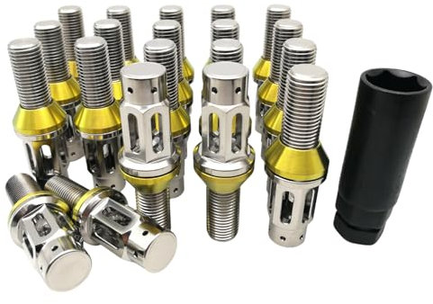 RISON-Titanium 20 Stück Titan Radschrauben Radbolzen M14x1.5x28mm, Metall Hohlschraube Radnabenschraube Titan-Radschraube Bolze Zubehör Automobil für Audi/BMW/Mercedes Benz/Volkswagen
