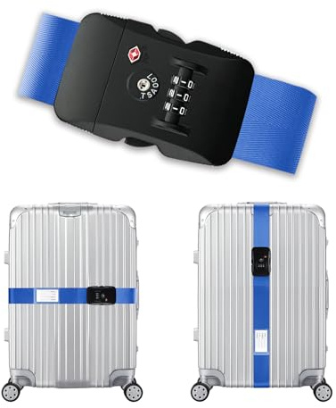 Veki Cinghia Valigia per Bagagli, Cinghia per Valigia da Viaggio, Cinghie Fissaggio Valigie con Chiusura a Combinazione, Cintura Sicurezza per Bagagli, Cinture per Bagagli Accessori (Blu)