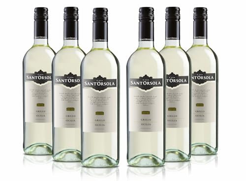 Sant'Orsola - Vino Grillo D.O.C. Sicilia, da Uva Grillo, Gusto Fresco, sapido e armonico, 6x750 ml