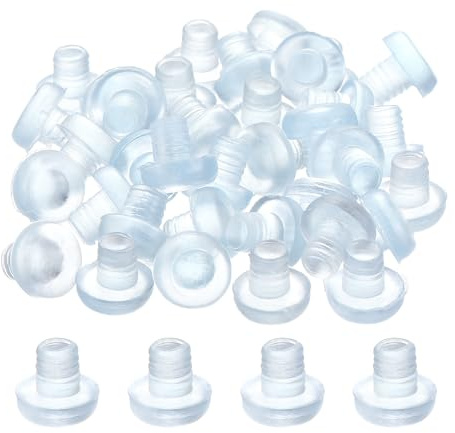 QUARKZMAN 36 Pcs Patins en Caoutchouc Transparents pour Plateau de Table en Verre avec Tige, 5mm/0.2 Pouce, Anti-Collision, Antidérapants (Convient aux Trous de 3/16 Pouce)