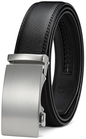 CHAOREN Cinturones Hombre, Cinturón Hombre Cuero con Hebilla Automática Trinquete, Ancho 3.5CM-Tamaño Ajustable para Pantalones Formales Vestir Traje