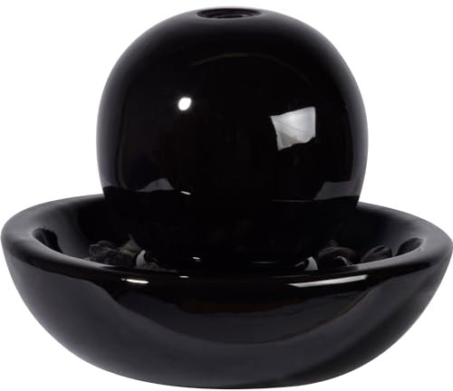 dobar® Fontana a sfera in ceramica con pompa per interni – Cascata decorativa per relax – 24 x 24 x 18,5 cm – Nero