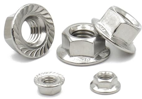 AQXYWQLL 10 stücke 304 Edelstahl M3 M4 M5 M6 M8 M10 M12 M14 M16 M20 Sechskantflanschmutter Pinking Slip Locking Kontermutter DIN6923(M8 (10pcs))