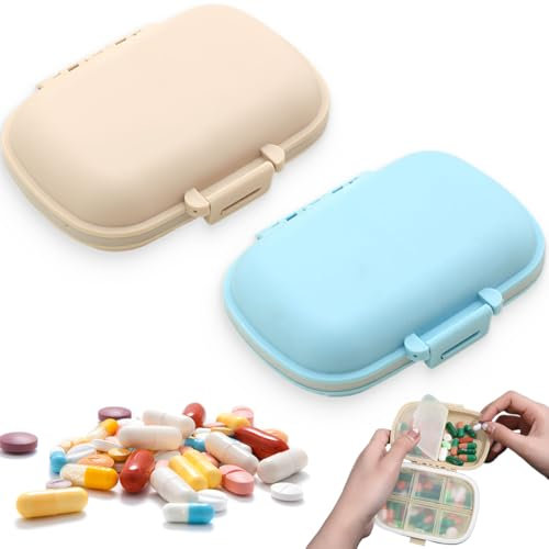 KOLZEMV 2 piezas Pastillero Caja, Caja de Pastillas con 8 Compartimentos, pastillero, Pastillero Diario, Pastillero Semanal, Organizador Medicamentos de Plástico, Para Viajes y Uso Diario