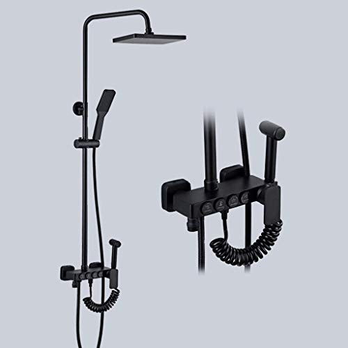ZDLHGYBS Kit de Sistema de Ducha de Cobre Europeo Completamente Negro con función de Lavado para Mujeres, Cabezal de Ducha descalcificador presurizado de Cuatro velocidades y grifos de Mano