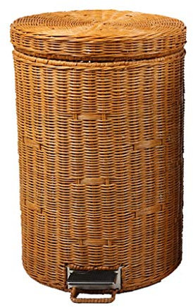 Handmade Rattan Waste Bin with Lid and Pedal 8L Trash Can for Bathroom Bedroom Office Yellow