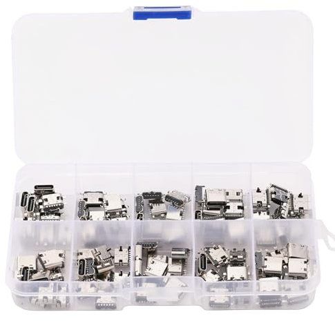PENGLIN 100Pcs 10Models Type-C USB 3.1 Charging Dock Connectors Mix 6Pin and 16Pin Use for Mobile Phone Repair Kits