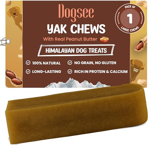 Dogsee Snack per cure dentistiche himalayane yak con sapore di burro di arachidi per cani – 130 g (1 grande spuntino) | Per pelle sana e pelo sano, senza cereali, senza glutine | Cane inodore