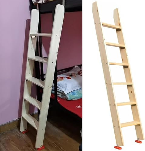 MUMPPRCE Wall Mounted LadderLadder for Kids Elderly Disabled, Twin Loft Bed Ladder with Hook Brackets & Non-Slip Feet Pads, Heavy Duty Dorm Ladder Shelf Home Decor(185cm/6ft/72.8 High)