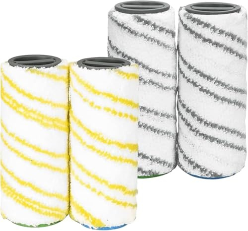 Wjelet 4-teiliges Rollenbürsten-Set für Kärcher FC3 FC5 FC7 FC3D schnurlose Hartbodenreiniger, Mikrofaser-Wischmopprollen, Ersatz-Mopprolle für Kärcher Bodenreiniger