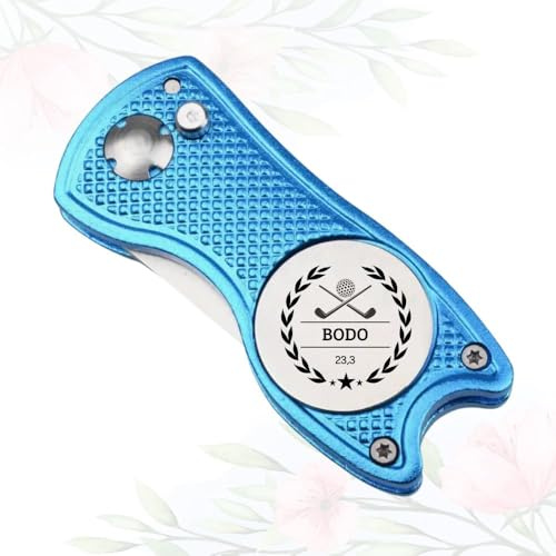 Pitchgabel Golf personalisiert mit Name | Divot Tool mit Ballmarker (Metall) | Pitchmarken Reparierer fürs Grün | kompaktes Golf Zubehör | Geschenk für Golfer