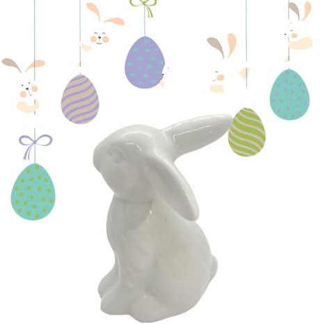 Generico Figurina Del Coniglietto In Ceramica, Figurina Con Coniglietta Pasquale In Porcellana, Scultura Di Conigli In Porcellana, Statua Del Coniglietto Bianco Per Tavolo