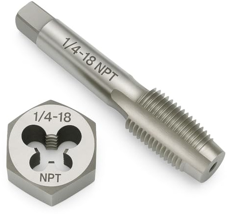 Gewindebohrer und Schneideisen-Set, 1/4-Zoll-18-NPT-Gewinde, GCr15, legierter Stahl, Gewindebohrer und Sechskant-Schneideisen-Kombination, Kegelgewinde-Reparaturwerkzeug für konische