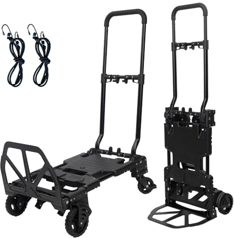 2-in-1 Black Folding Small cart, Outdoor Cargo handling Vehicle, Flatbed Trailer with a Load Capacity of 330 pounds (1, Black)