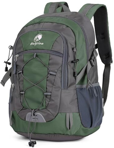 Outplea 25L Small Hiking Backpack with Chest Strap for Men Women, Waterproof Travel Backpack Day Pack, Lightweight Padded Hiking Daypacks for Camping Traveling Outdoor Sports, Green
