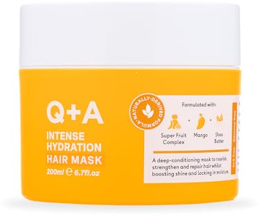 Q+A Intensive Feuchtigkeits-Haarmaske 200ml | Stärkende Anti-Frizz-Tiefenpflege mit Superfruchtkomplex, Mango- und Sheabutter für Trockenes, Strapaziertes Haar