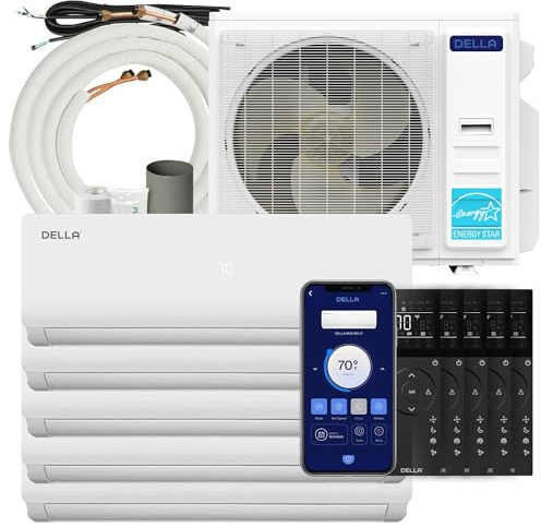 Della 45K BTU ODU Multi Zone AC Five 5 Zone (9K 9K 9K 9K 9K) Mini Split 19 SEER2 208-230V Cools Up to 2000 Sq.Ft, Works with Alexa and Wifi,Energy Efficient, Pre-Charged Heat Pump,16ft Kits