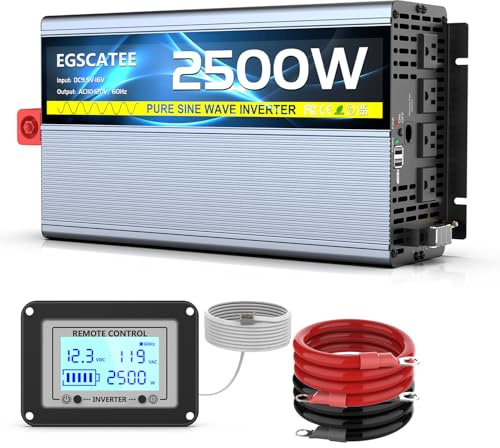 12V 2500W Pure Sine Wave Inverter 12V DC to 110V/120V AC Converter with 4AC Outlets, 5V/3.4A USB, Remote Control with on-Screen Display, Off-Grid Solar Power Inverter for Truck, Home, Vehicles, RV