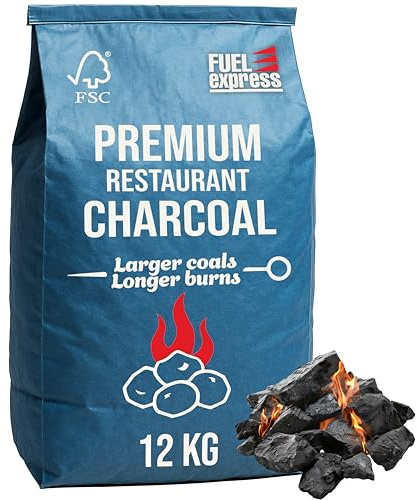 Fuel Express Premium Restaurant Grade Charcoal 12kg – Larger Coals for Longer Burn, Restaurant Grade Smokeless Lumpwood Charcoal for BBQ, Grills, Smokers & Tandoori Ovens
