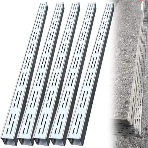 Paquete de 5 canales de drenaje para exteriores de perfil bajo con rejilla de metal, ideal para acera de patio trasero y suelos de hormigón, desagües de zanja de 2 x 2 pulgadas de profundidad