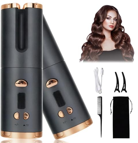 Automatic Hair Curler, Cordless Rotating Curling Iron with LCD Screen & 6 Temperature Settings, Rechargeable USB Curling Wand Anti-Tangle Fast Heating Hair Styling Tool Portable