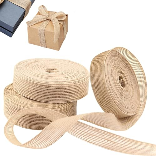 3-Pack Natural Jute Ribbon, 2cm Wide x 10m Long - Rustic Linen Crafting Ribbon for DIY Projects and Home Decor
