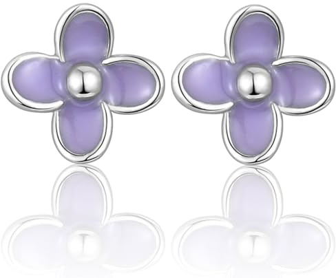 Pendientes pequeños de flores de lila de plata 925 para mujer y niña, hipoalergénicos, pequeñas flores, joyas, regalos, Oro blanco