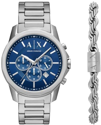 Armani Exchange AX7176SET - Reloj de Acero Inoxidable para Hombre (44 mm), Color Plateado
