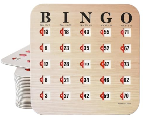 Yuanhe Tarjetas de Bingo con Ventanas deslizantes, Reutilizables, para Viajes, Paquete de 25, Color Madera
