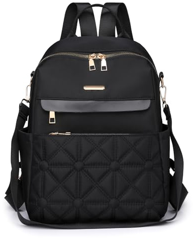 I IHAYNER Nylon Backpack Purse for Women Fashion Multipurpose Handbag Ladies Shoulder Bags Quilted Casual Travel Backpack Black
