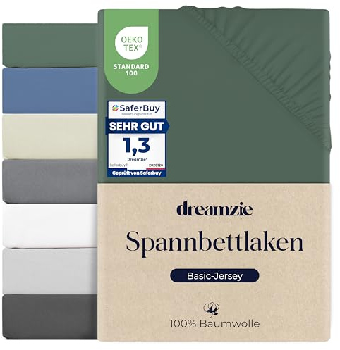 Dreamzie Spannbettlaken 200x200 cm, 100% Baumwolle Jersey dehnbar, Spannbetttuch Bettlaken, Steghöhe 30 cm für Matratzen bis 27 cm, Oeko-Tex Zertifiziert, Hypoallergen, Entengrün
