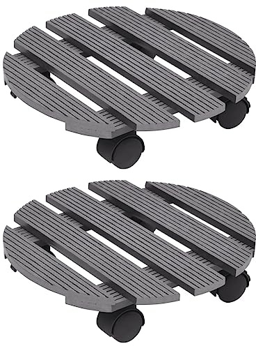 HaoChrymec Pflanzenroller mit 360° drehbaren Rollen, WPC Material, Wetterfest, Blumentopf Untersetzer mit Rollen, Blumenroller Outdoor, Grau, Ø30x7.5 cm, 2 Stk.