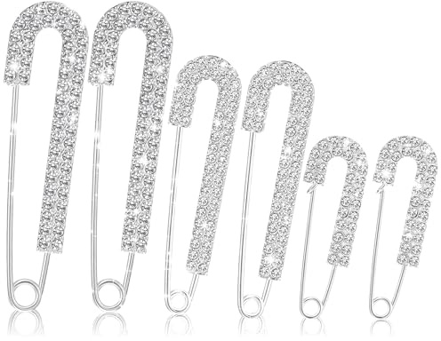 Ymapinc 6 stycken strass säkerhetsnålar stor silver strass brosch urringning förminska damer halsduk klämma för klänningar, halsdukar, tröjor och kostymer