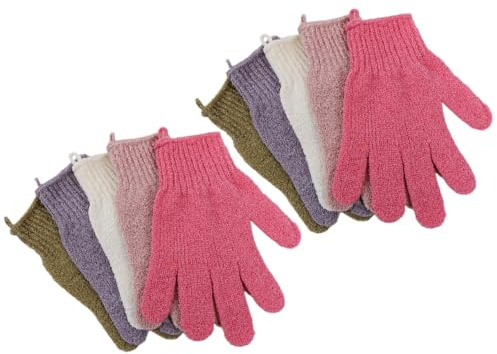 GALPADA Guantes de Baño Exfoliantes de Poliéster Doble Cara, 5 Pares Gruesos de Cinco Dedos Cuerda para Ducha, Fáciles de Poner y Quitar para Exfoliación Corporal Color Aleatorio