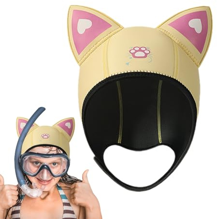 Cappello in neoprene con orecchie da gatto, lunghezza 25,9 cm, 3 mm, in neoprene, strato termico, design flessibile, confortevole, per sport acquatici, nuoto, snorkeling, per donne e bambini,
