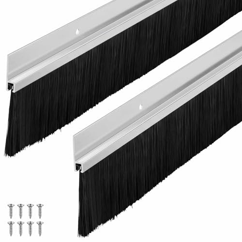 Frienda 2 Set Door Brush Bottom Sweep Brush Weather Stripping Aluminum Door Seal with Screws for Gaps up to 1 Inch, for Home, Commercial Gate, Fill Gaps Dust, Debris (1 x 36 Inch,Silver)