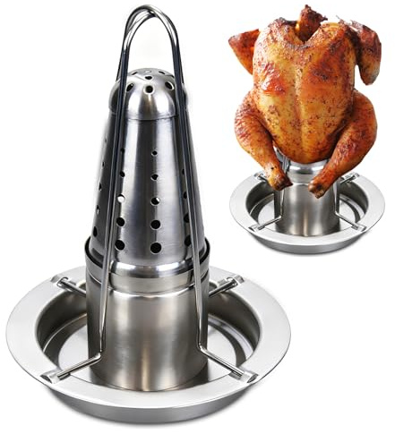 Runyu Hähnchenbräter Edelstahl Hähnchenhalter Grill Hähnchengriller | Geflügelbräter mit Aromabehälter Abtropfschale Hähnchen Ständer für Backofen, Grill