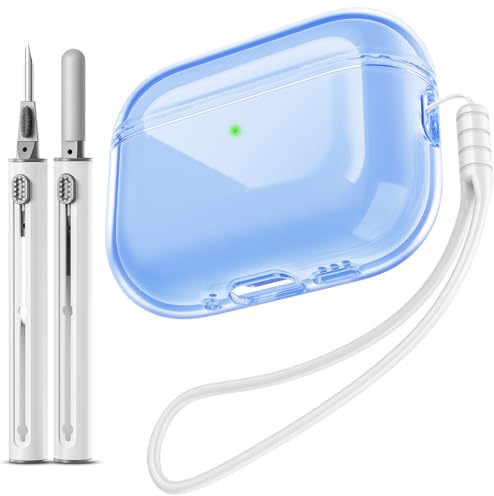 EQD für AirPods Pro 3 Hülle Transparent, mit Reinigungskit, Blau | Shockproof TPU Transparent Cover für AirPods Pro 3rd Generation, kompatibel mit Drahtloser Aufladung