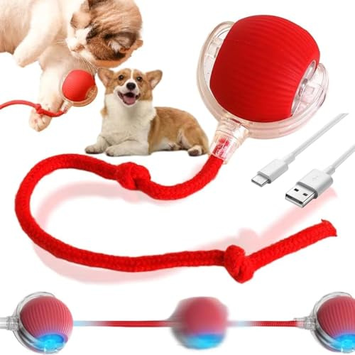 Genérico Juguete Interactivo para Gatos y Perros, 2026 New Juguete Eléctrico con Carga USB, Tres Modos de Trabajo, 360° Smart Automatic Rolling Pet Ball, Juguete Eléctrico Automático (Red)